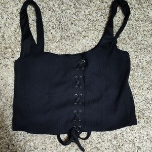 5/$25 SALE Forever 21 Size Small Black Ribbed Lace-Up Crop Top